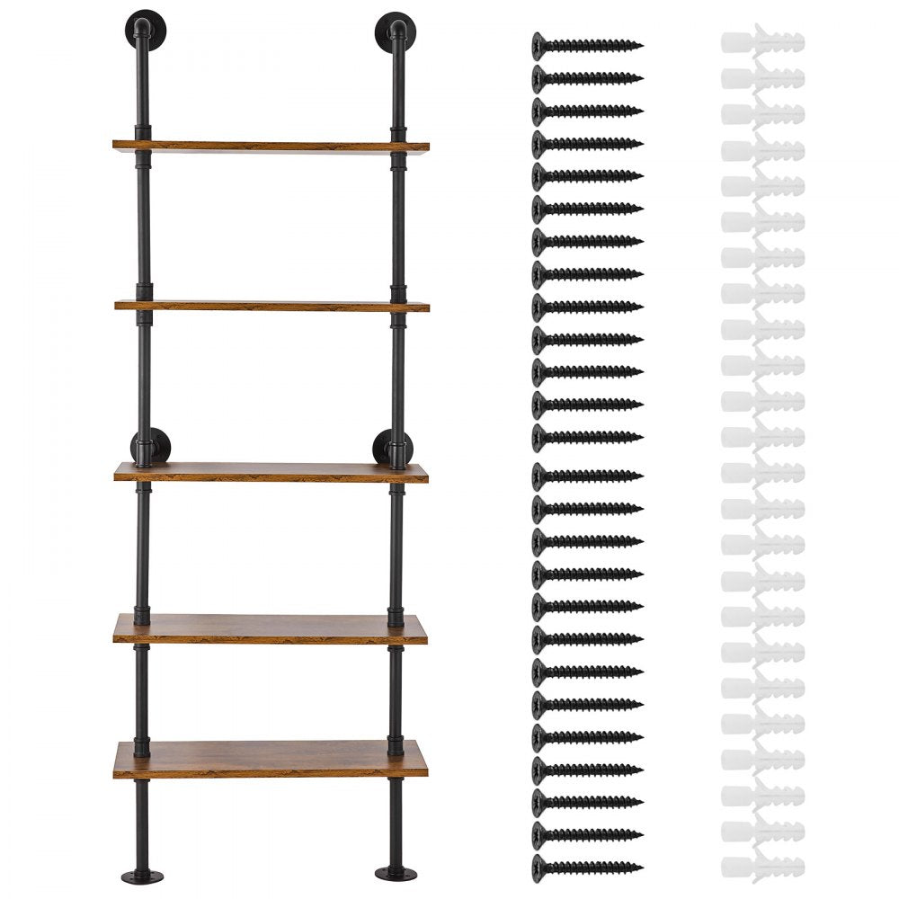 VEVOR Industrial Pipe Shelf 5 Tier 24x9.84in Wall-Mount for Kitchen Bedroom 