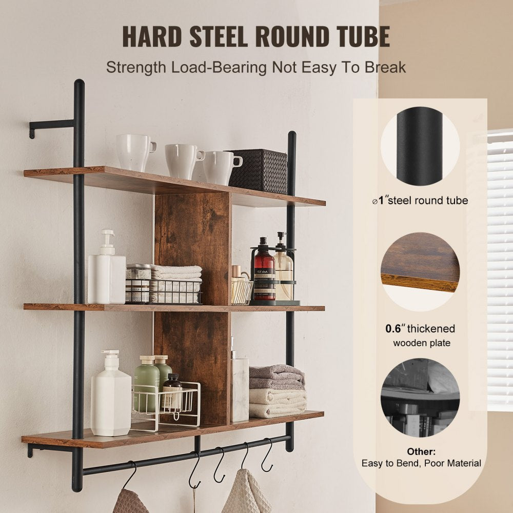 VEVOR Industrial Pipe Shelf 3 Tier 41.5x9.84in Wall-Mount for Kitchen Bedroom 