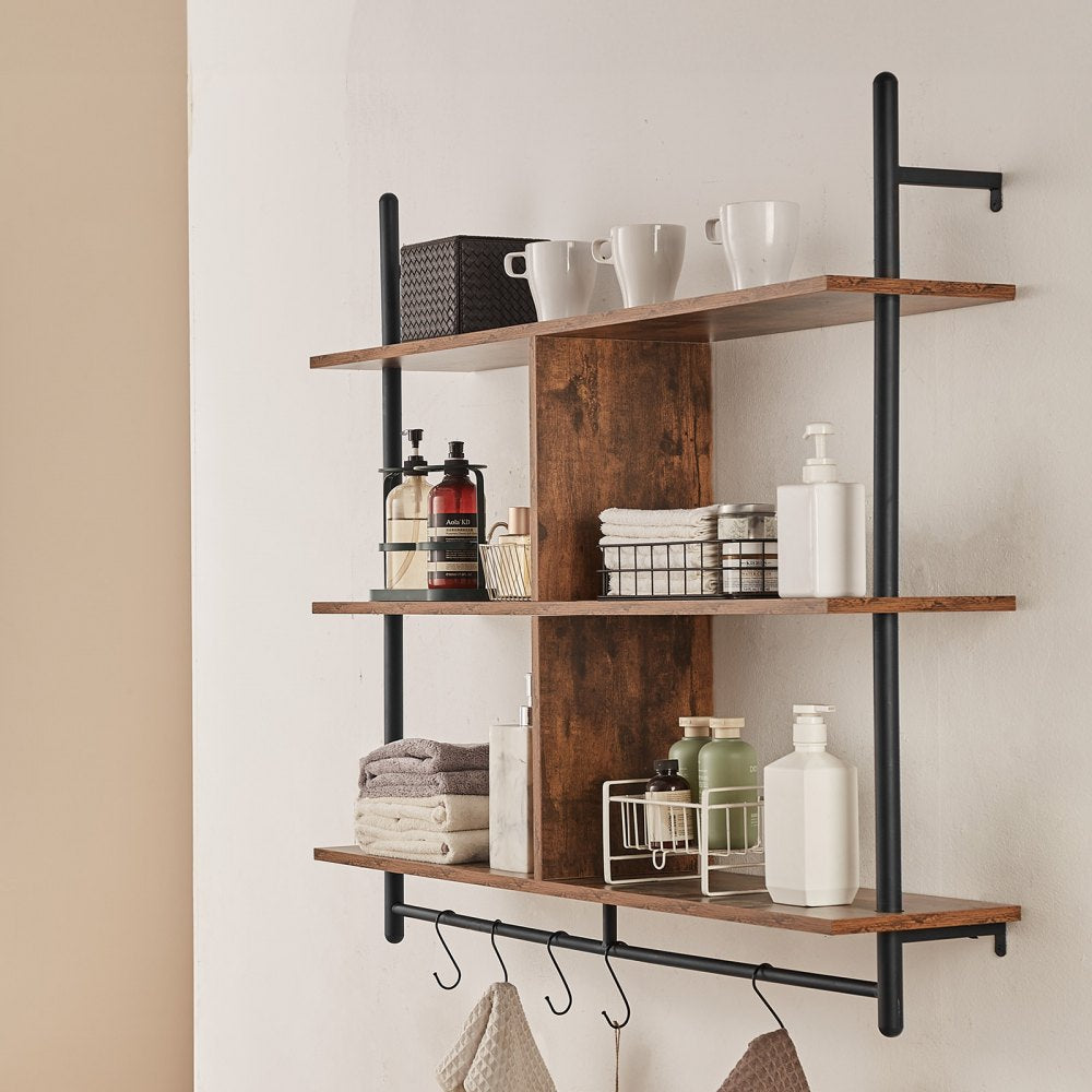 VEVOR Industrial Pipe Shelf 3 Tier 41.5x9.84in Wall-Mount for Kitchen Bedroom 