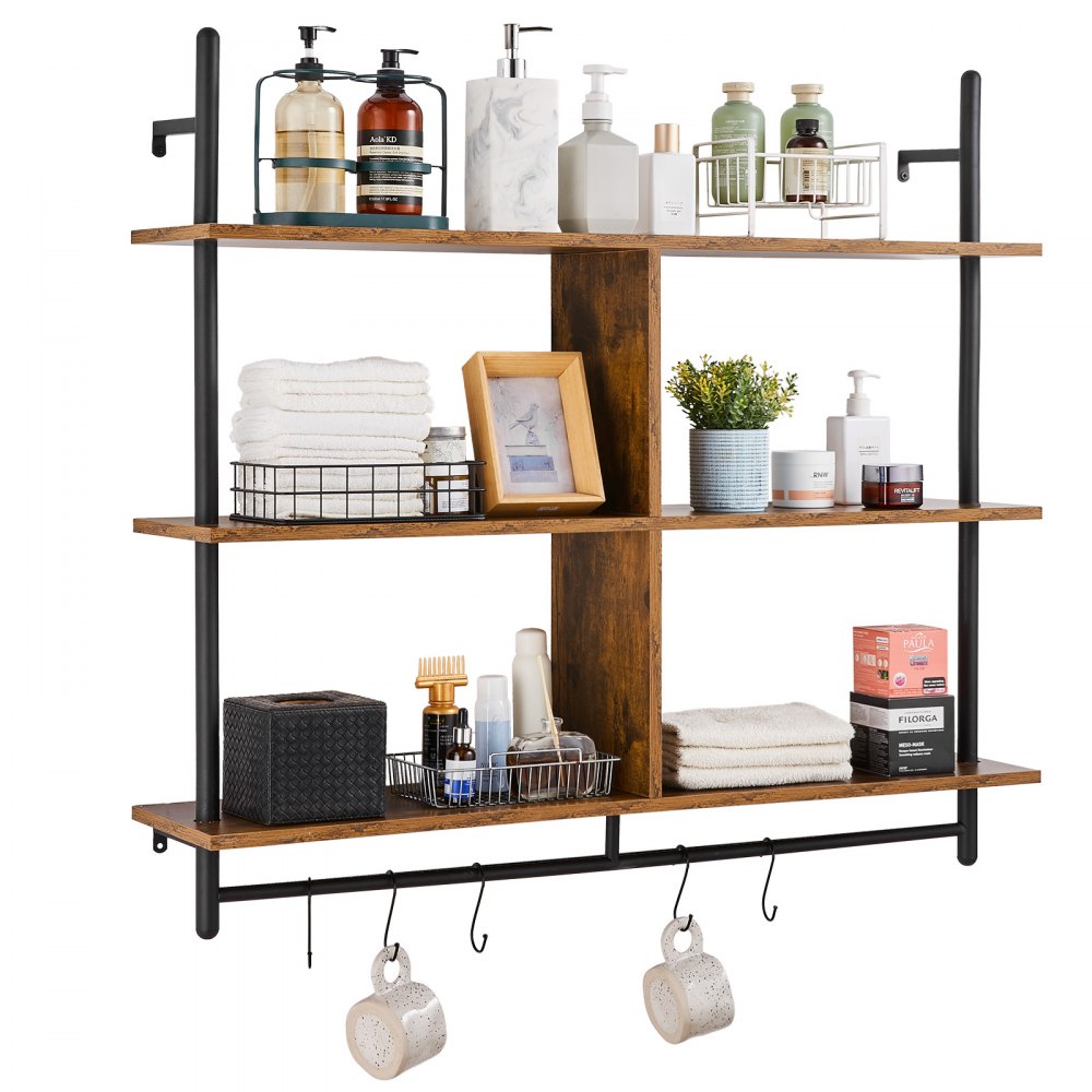VEVOR Industrial Pipe Shelf 3 Tier 41.5x9.84in Wall-Mount for Kitchen Bedroom 