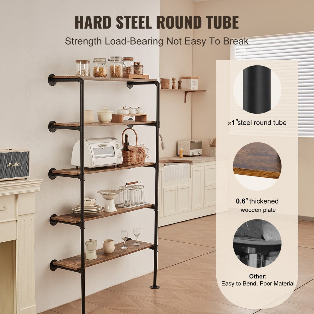 VEVOR Industrial Pipe Shelf 5 Tier 2PCS 11.8in W Wall-Mount Planks NOT Included 