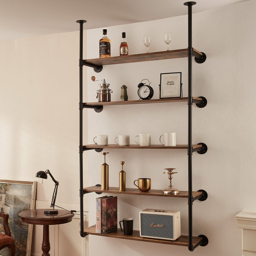 VEVOR Industrial Pipe Shelf 5 Tier 2PCS 11.8in W Wall-Mount Planks NOT Included 