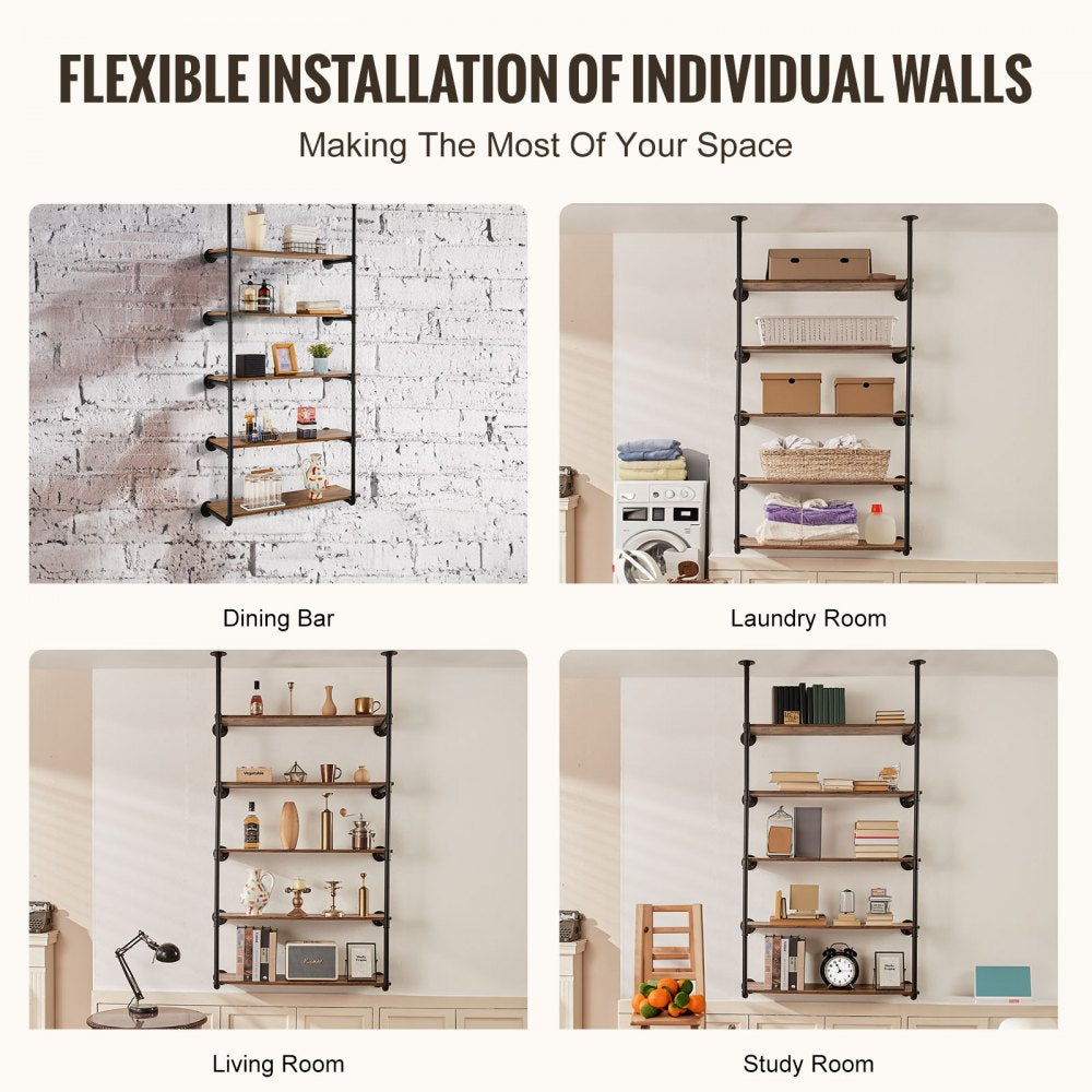 VEVOR Industrial Pipe Shelf 5 Tier 2PCS 9.84in W Wall-Mount Planks NOT Included 