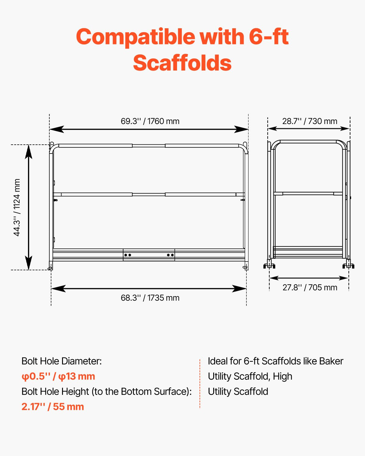 VEVOR 6ft Scaffolding Safety Guard Rail System For Baker Scaffolding Yellow 