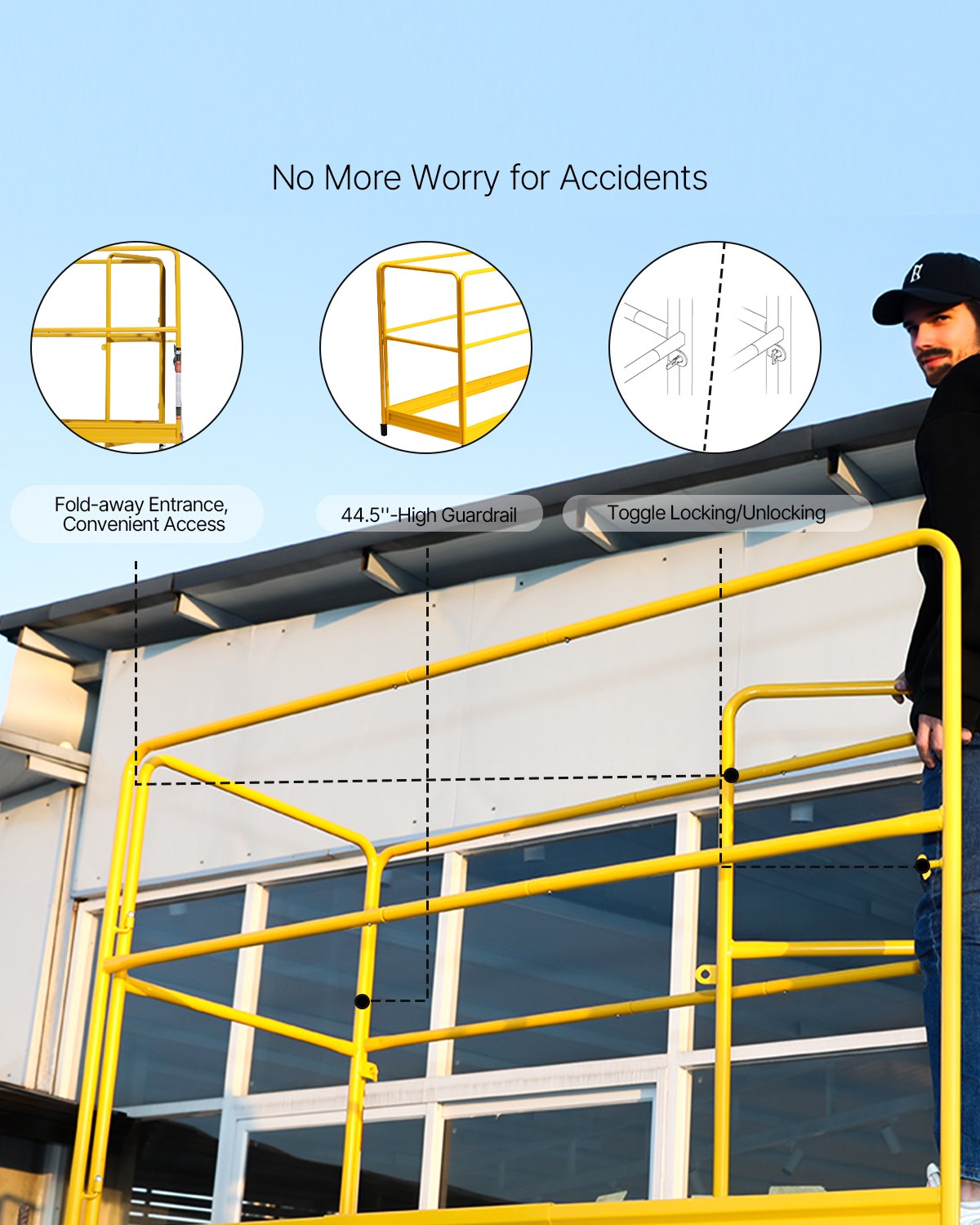 VEVOR 6ft Scaffolding Safety Guard Rail System For Baker Scaffolding Yellow 