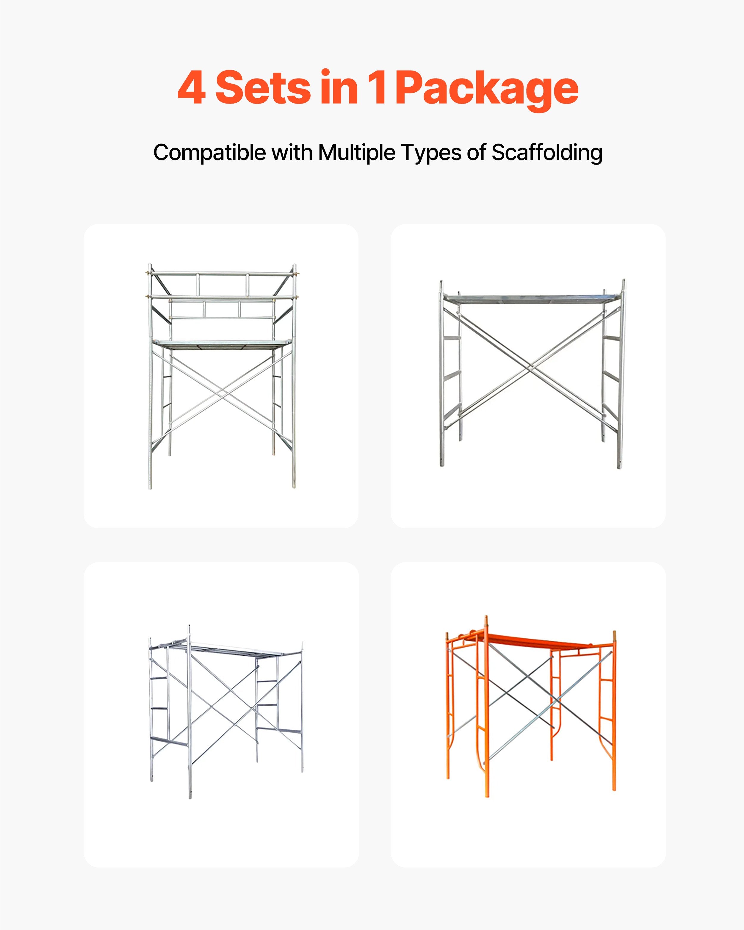 VEVOR Scaffolding Cross Brace 6ft x 4ft 4-Pack Solid Carbon Steel Cross Supports 