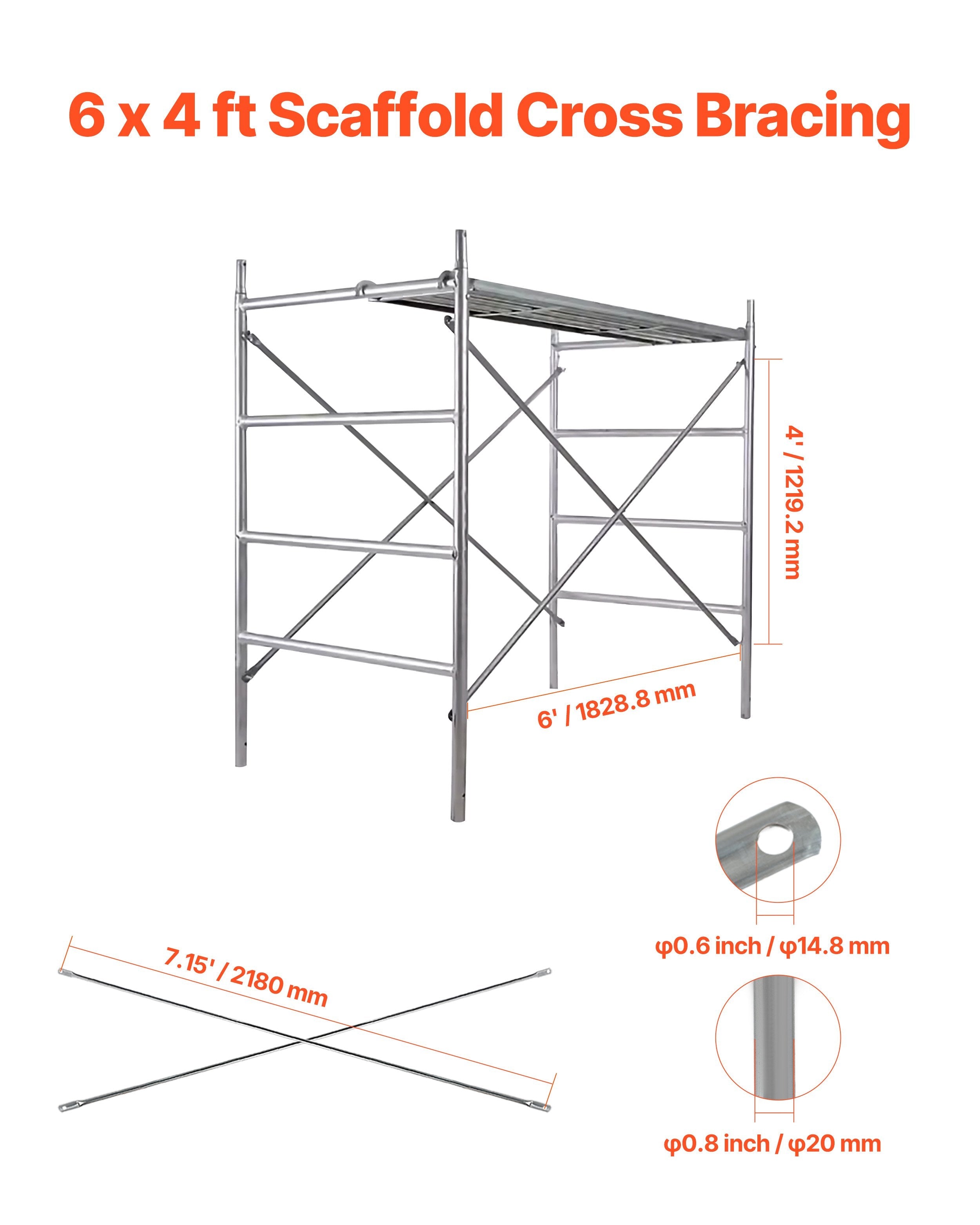 VEVOR Scaffolding Cross Brace 6ft x 4ft 8-Pack Solid Carbon Steel Cross Supports 