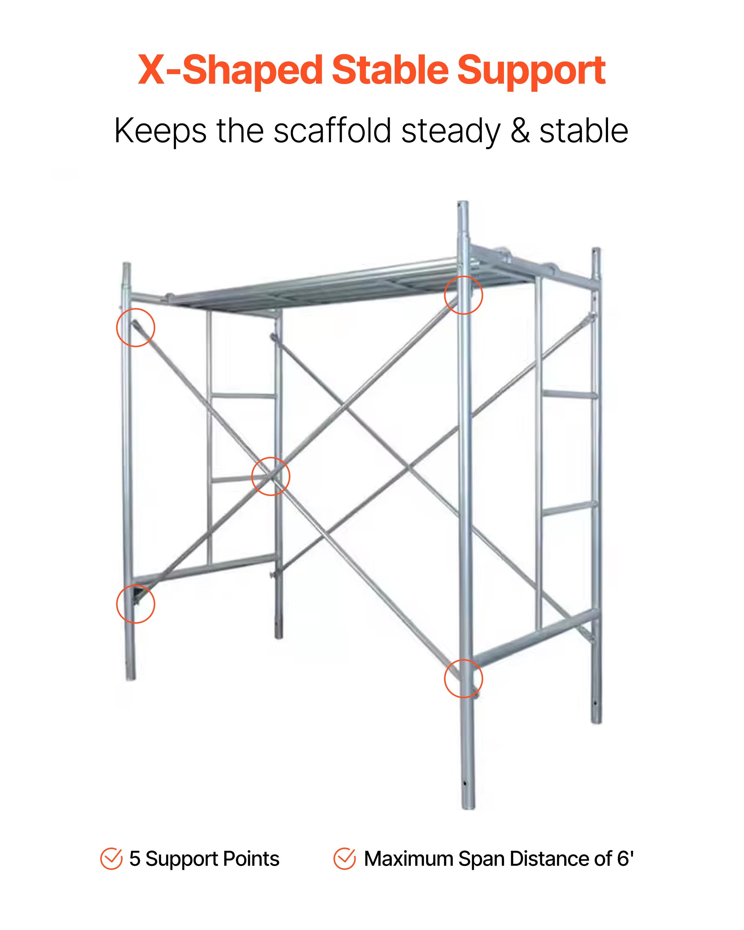 VEVOR Scaffolding Cross Brace 6ft x 4ft 8-Pack Solid Carbon Steel Cross Supports 