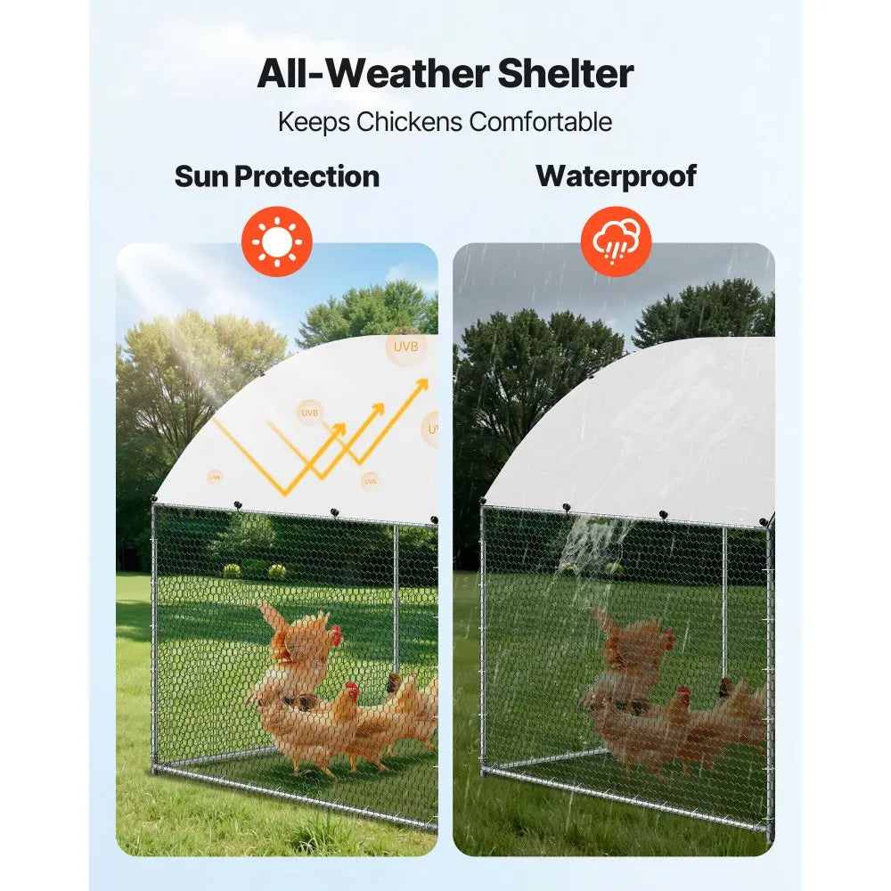 Large Walk-In Chicken Coop 9.8 x 6.6 x 6.6 FT – Metal Poultry Run with Dome Roof, Cover & Security Lock