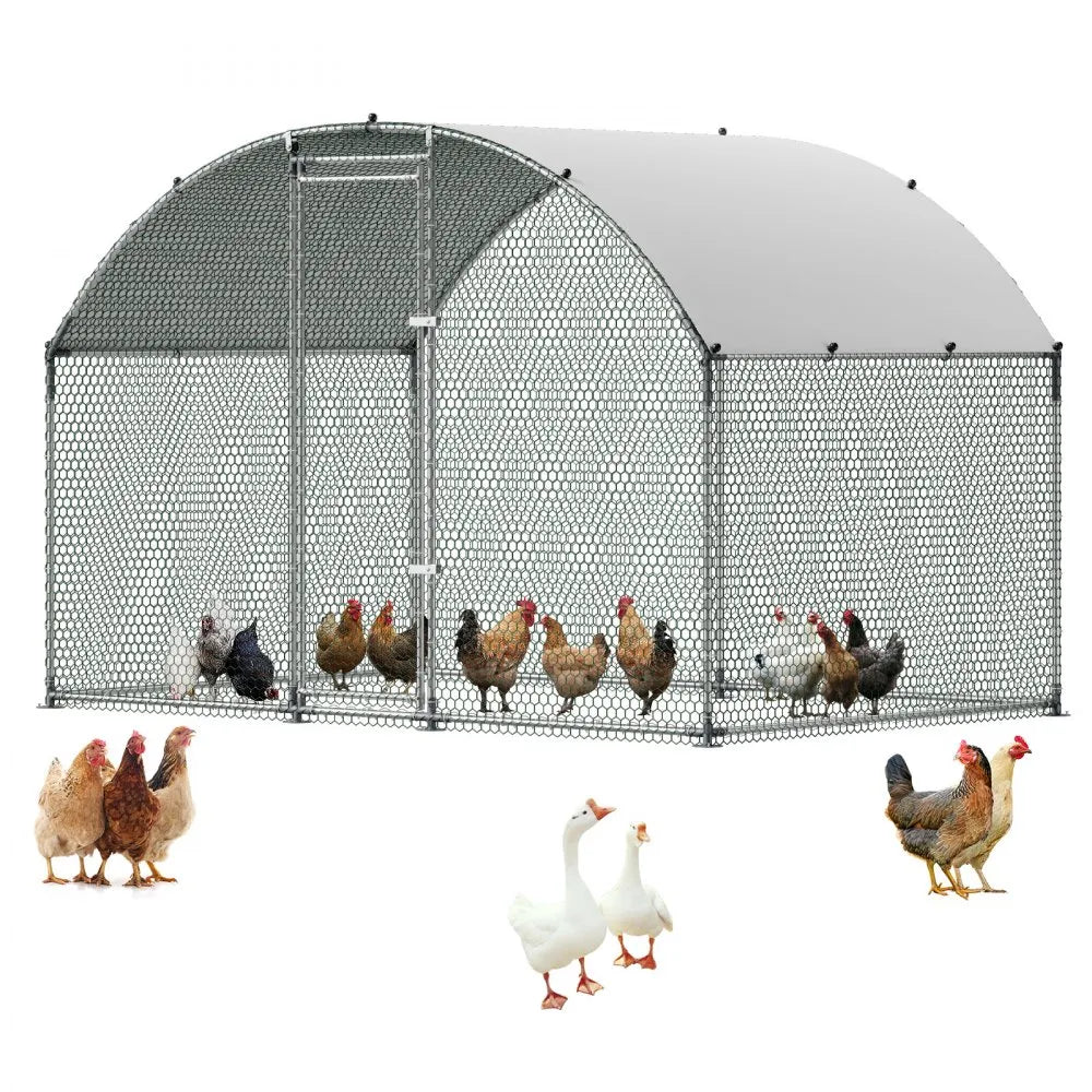 Large Walk-In Chicken Coop 9.8 x 6.6 x 6.6 FT – Metal Poultry Run with Dome Roof, Cover & Security Lock