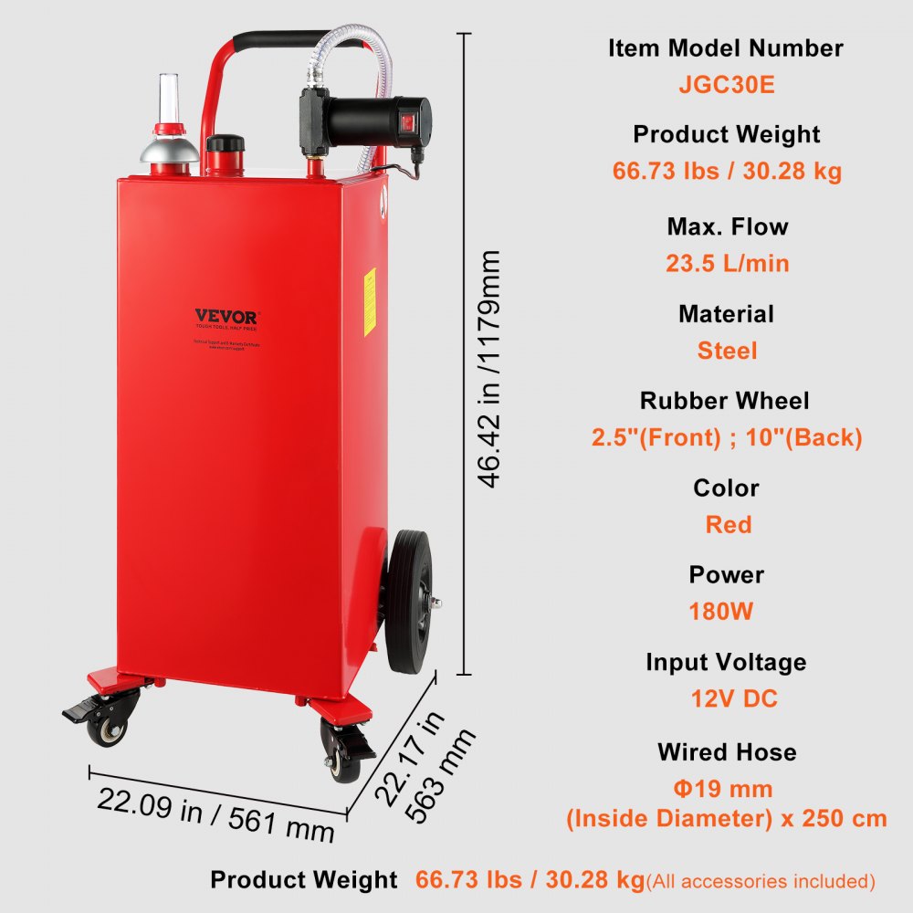VEVOR 30 Gallon Fuel Caddy, 23.5 L/min, 180W Portable Storage Tank Container with Electric Pump Wheels, Fuel Transfer Storage Tank for Diesel Lubricating Oil Machine Oil Car Mowers Boat Motorcycle 