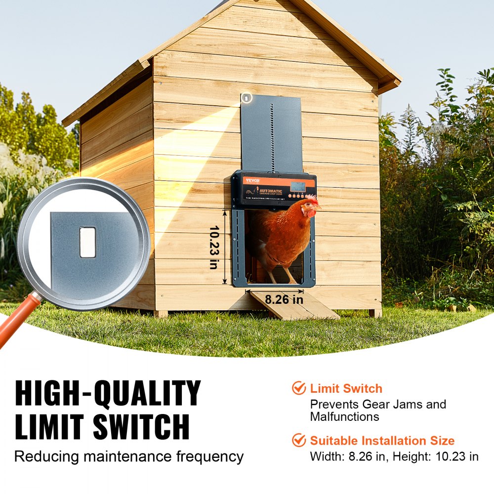 VEVOR Automatic Chicken Coop Door, Auto Chicken Door Opener with Timer & Light Sensor Aluminum Chicken Coops Door with Remote Control and LCD screen, 4 Modes Opening, Battery or DC Powered 