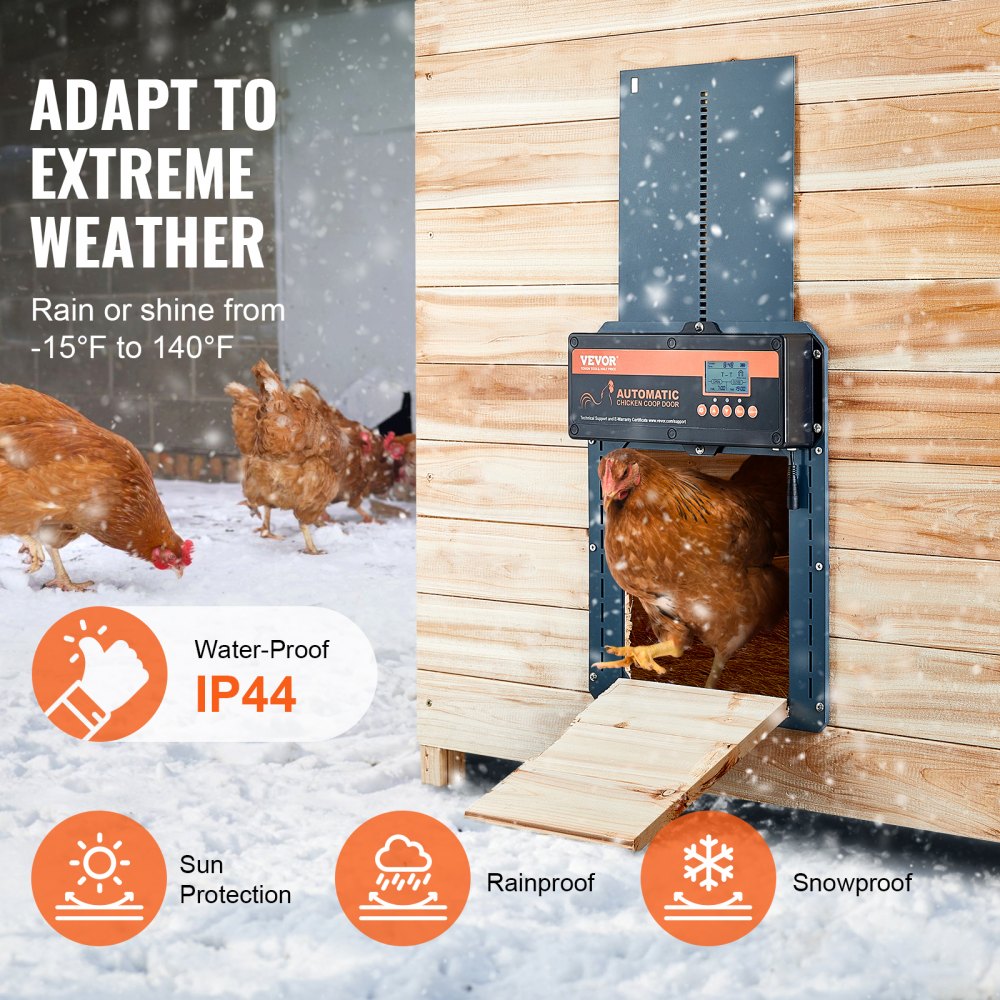 VEVOR Automatic Chicken Coop Door, Auto Chicken Door Opener with Timer & Light Sensor Aluminum Chicken Coops Door with Remote Control and LCD screen, 4 Modes Opening, Battery or DC Powered 