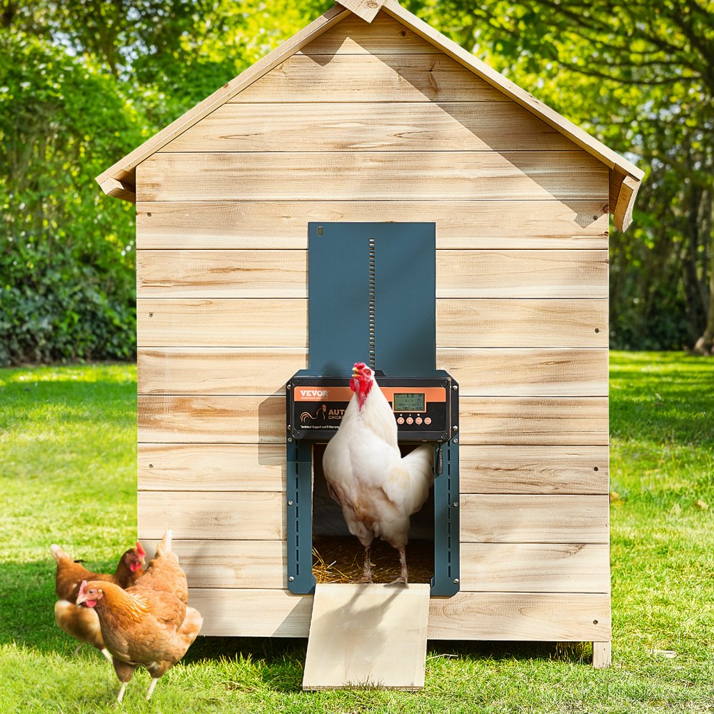 VEVOR Automatic Chicken Coop Door, Auto Chicken Door Opener with Timer & Light Sensor Aluminum Chicken Coops Door with Remote Control and LCD screen, 4 Modes Opening, Battery or DC Powered 