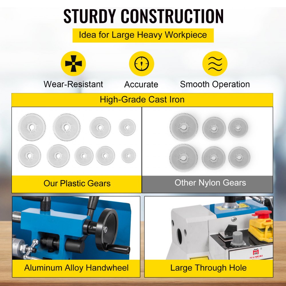 VEVOR Metal Lathe 7x14inch Precision Bench Top Mini Metal Lathe 550W Precision Metal Lathe Variable Speed 50-2500 RPM Nylon Gear with A Movable Lamp 