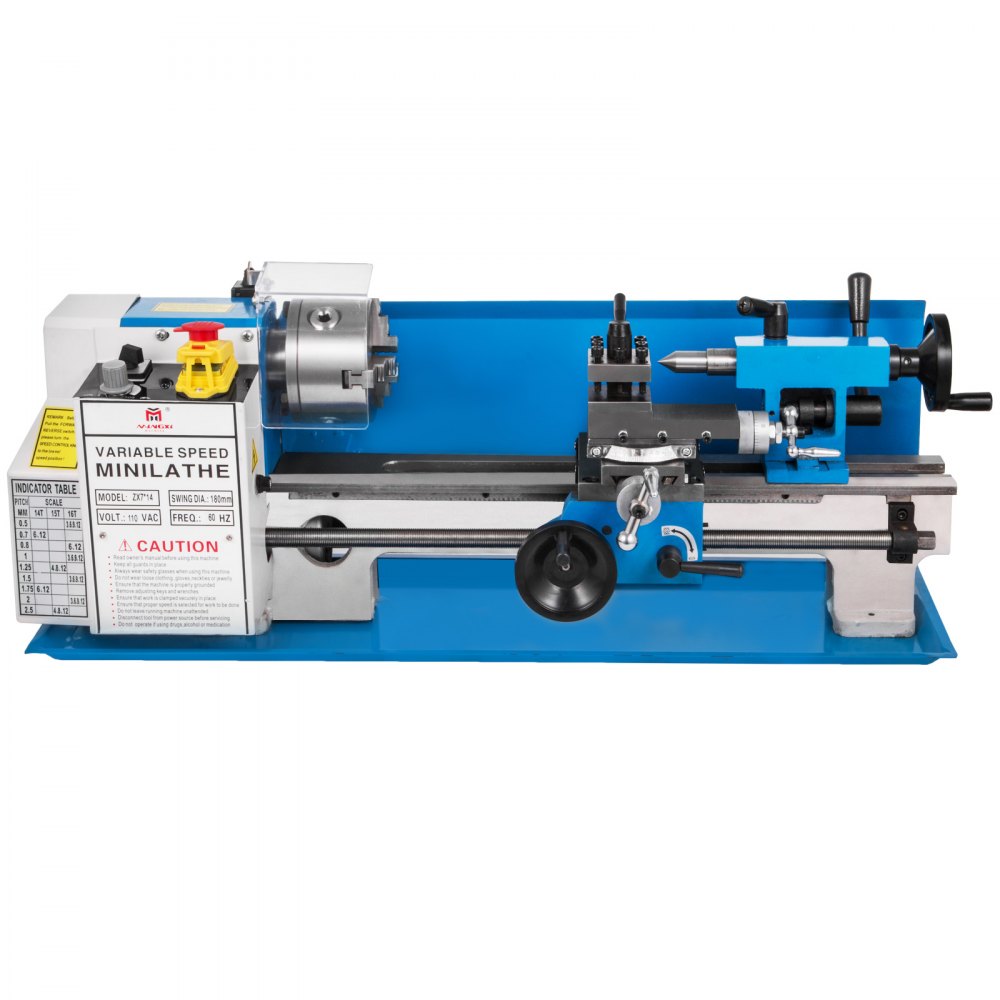 VEVOR Metal Lathe 7x14inch Precision Bench Top Mini Metal Lathe 550W Precision Metal Lathe Variable Speed 50-2500 RPM Nylon Gear with A Movable Lamp 