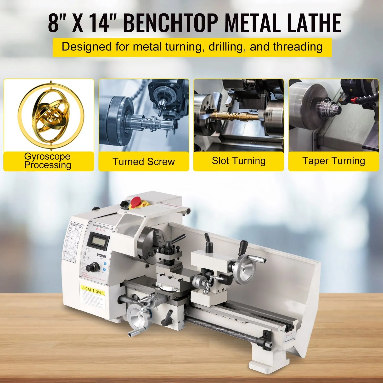 VEVOR Mini Metal Lathe, 8"x14", Mini Lathe Machine 2250 PRM Variable Speed Change, Precision Mini Lathe 650W Metal Working Lathe, Small Metal Lathe, Milling Machine for Various Types of Metal Turnin