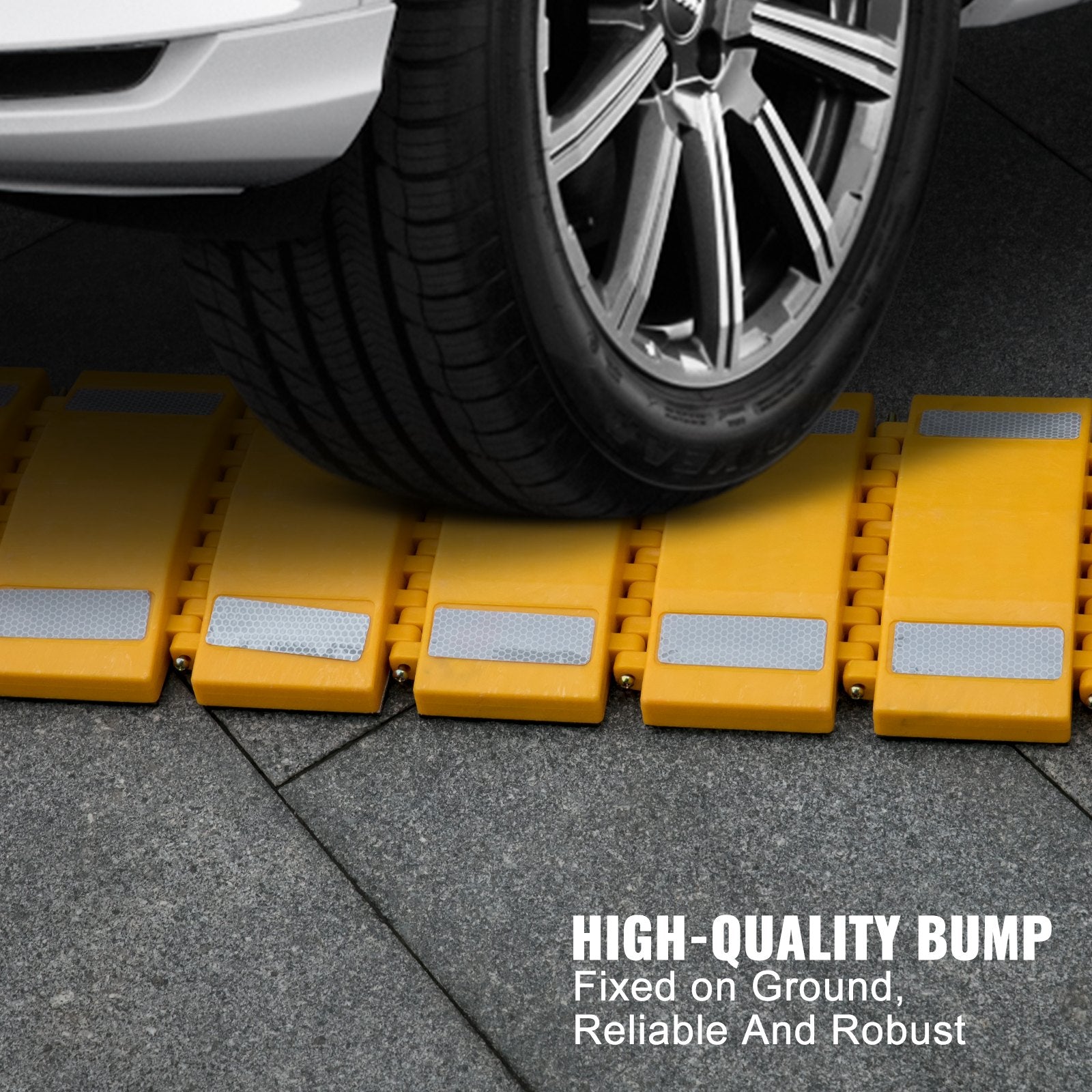 VEVOR Portable Speed Bump, 9.8 Ft Length, Speed Hump Rubber Reflective Speed Bumps for Asphalt?Concrete Gravel Driveway Roads Parking Lot and Used On Car, Truck, Bus, Trailer, Streets, Shopping Mall 