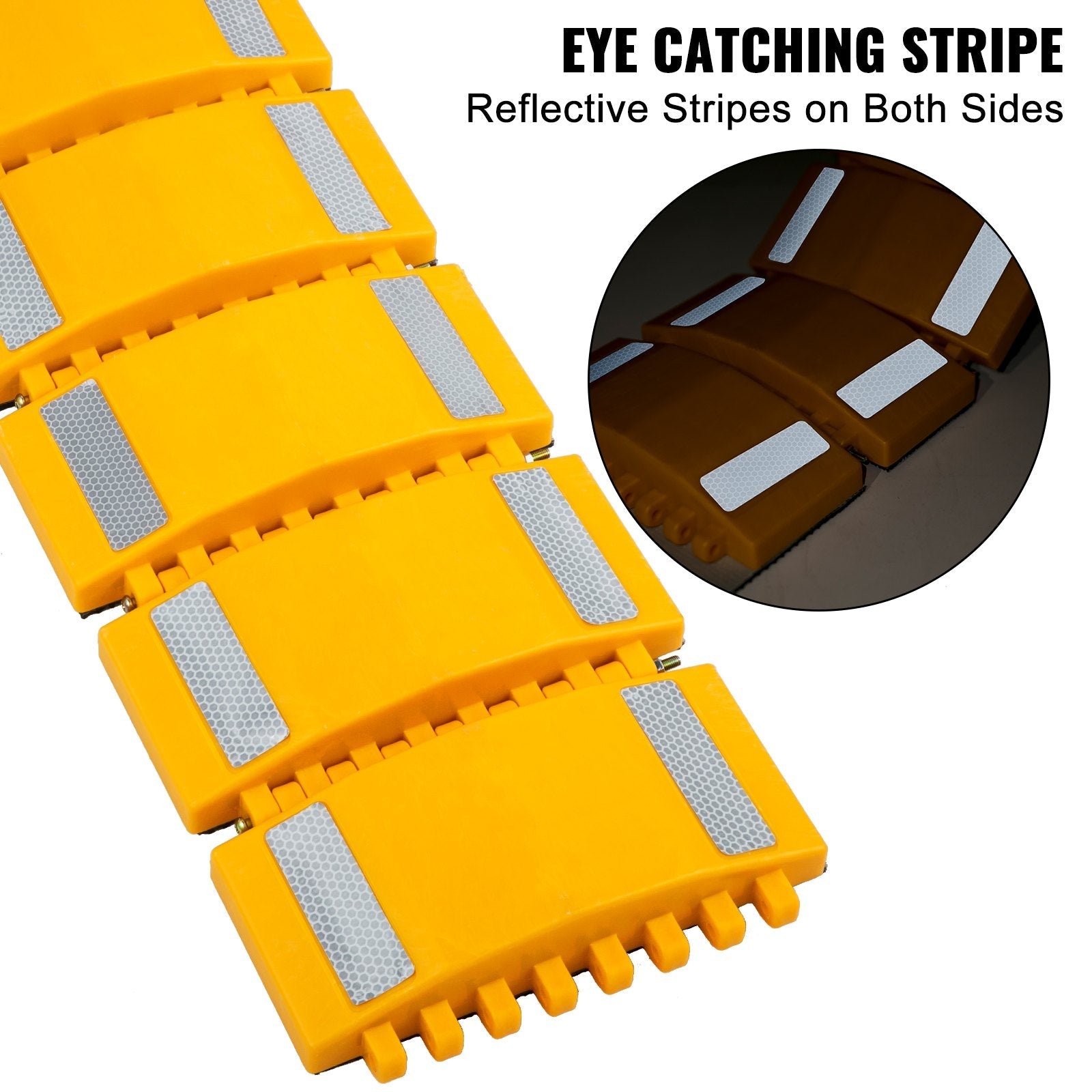 VEVOR Portable Speed Bump, 9.8 Ft Length, Speed Hump Rubber Reflective Speed Bumps for Asphalt?Concrete Gravel Driveway Roads Parking Lot and Used On Car, Truck, Bus, Trailer, Streets, Shopping Mall 