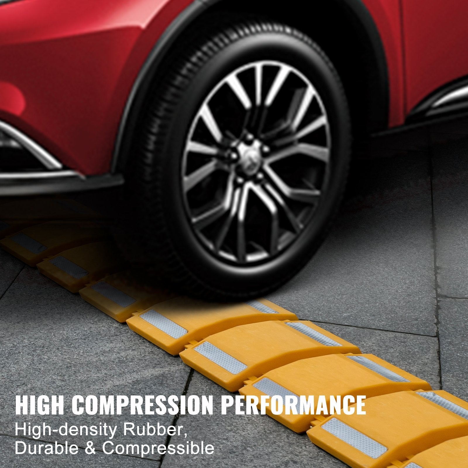 VEVOR Portable Speed Bump, 9.8 Ft Length, Speed Hump Rubber Reflective Speed Bumps for Asphalt?Concrete Gravel Driveway Roads Parking Lot and Used On Car, Truck, Bus, Trailer, Streets, Shopping Mall 