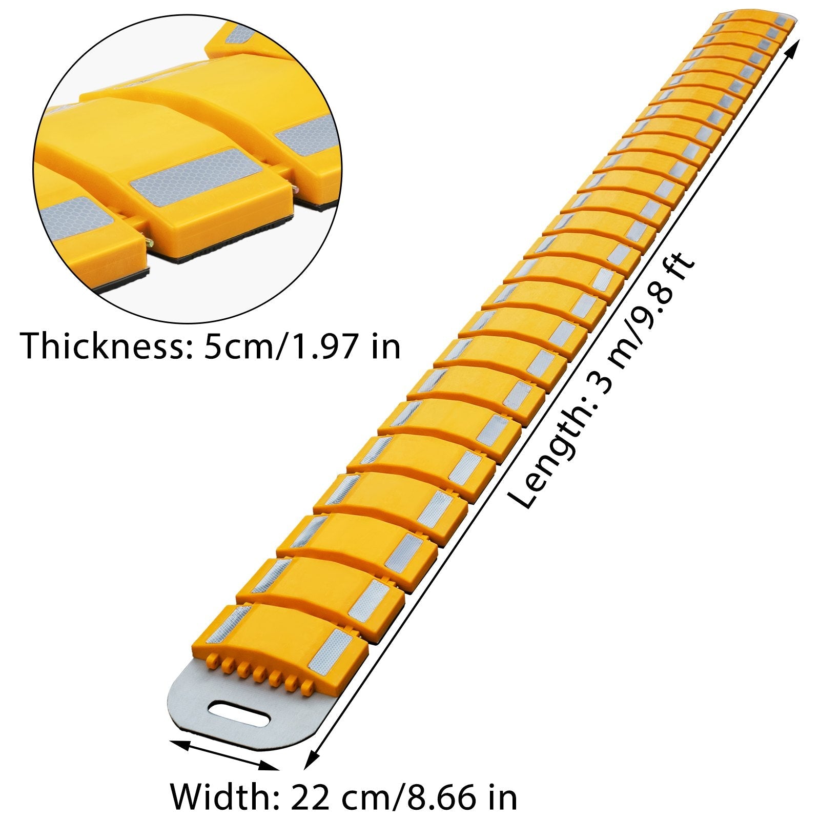 VEVOR Portable Speed Bump, 9.8 Ft Length, Speed Hump Rubber Reflective Speed Bumps for Asphalt?Concrete Gravel Driveway Roads Parking Lot and Used On Car, Truck, Bus, Trailer, Streets, Shopping Mall 