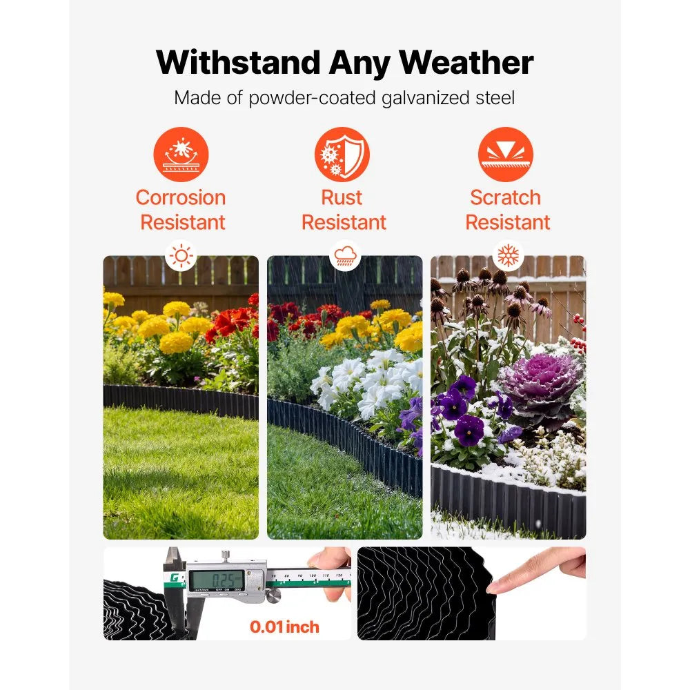 Galvanized Steel Landscape Edging – 40 ft x 6 in Metal Garden Border – Heavy Duty Bendable Lawn & Flower Bed Edging (Black)