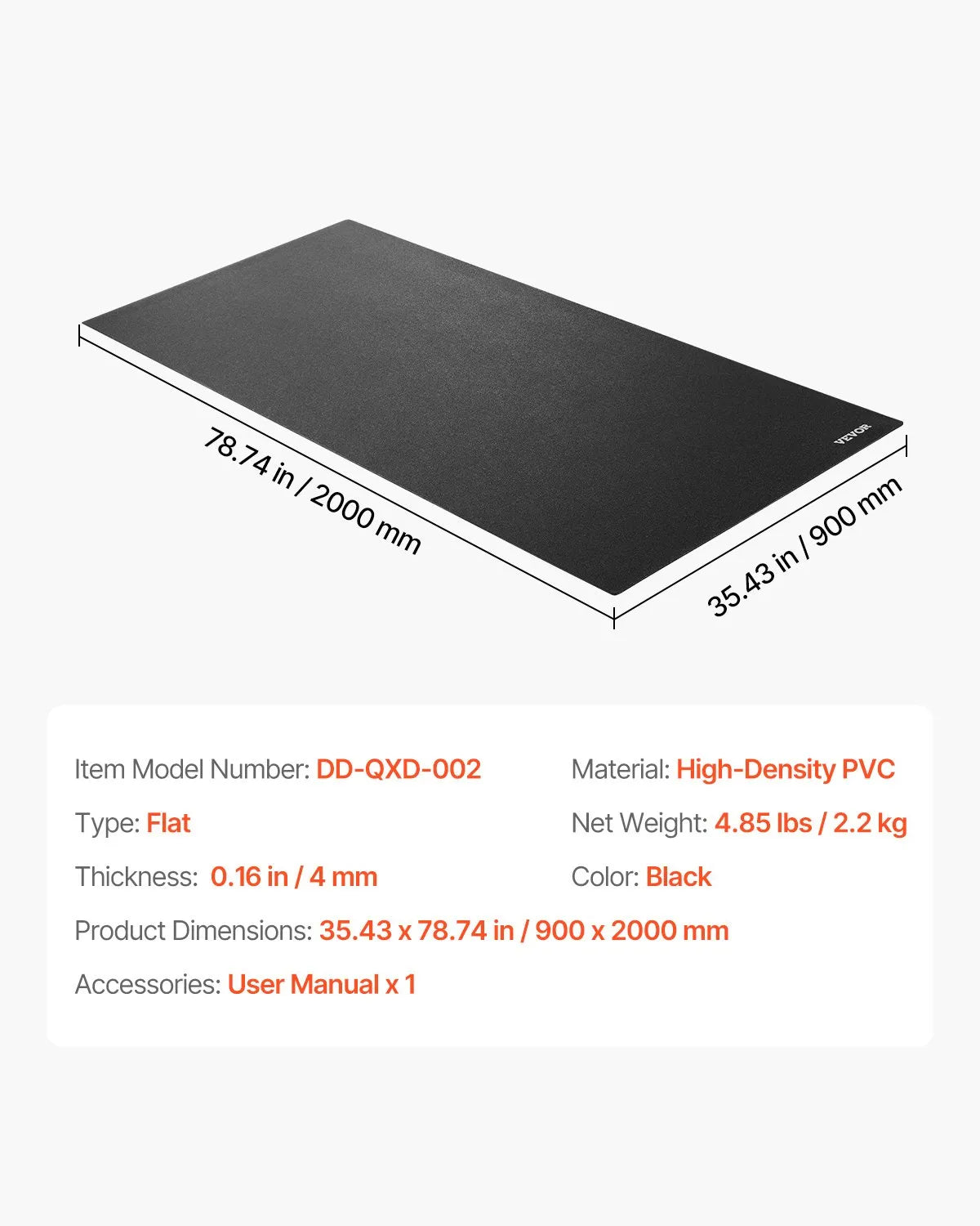 VEVOR Treadmill Mat for Carpet Floor 0.16" Thick 36"x79" Exercise Equipment Mat