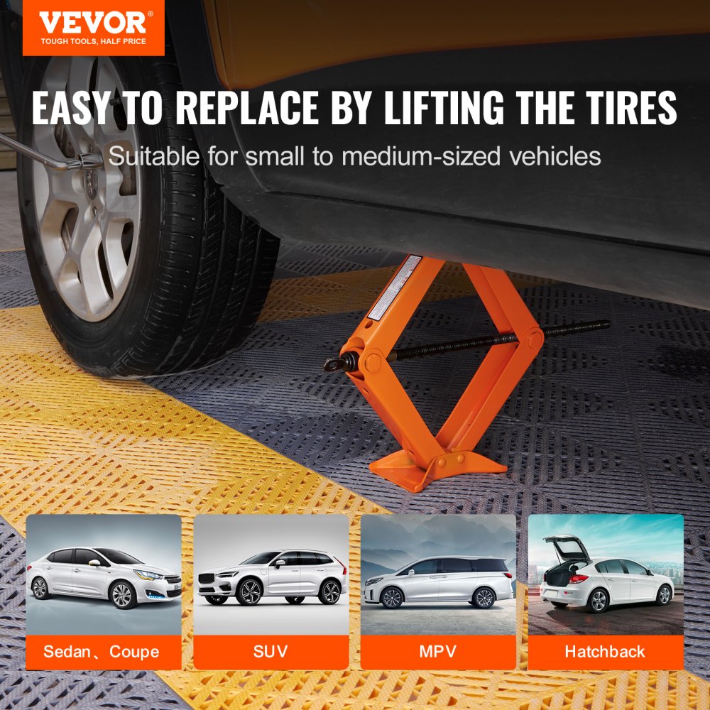 VEVOR Scissor Jack, 2.5 Ton/5512 lbs Scissor Car Jack, 3.7"-17.1" Lifting Range Scissor Lift Jack with Ratcheting Handle and L-Wrench, Portable Tire Jack for Cars Trucks Sedans MPVs 