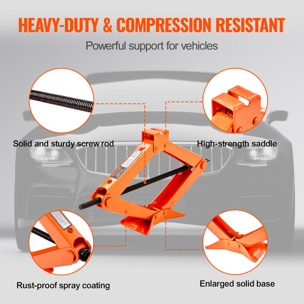 VEVOR Scissor Jack, 2.5 Ton/5512 lbs Scissor Car Jack, 3.7"-17.1" Lifting Range Scissor Lift Jack with Ratcheting Handle and L-Wrench, Portable Tire Jack for Cars Trucks Sedans MPVs 