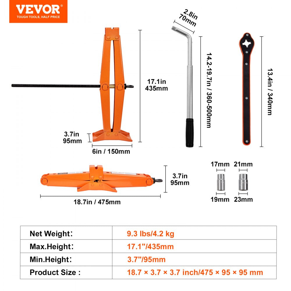 VEVOR Scissor Jack, 2.5 Ton/5512 lbs Scissor Car Jack, 3.7"-17.1" Lifting Range Scissor Lift Jack with Ratcheting Handle and L-Wrench, Portable Tire Jack for Cars Trucks Sedans MPVs 
