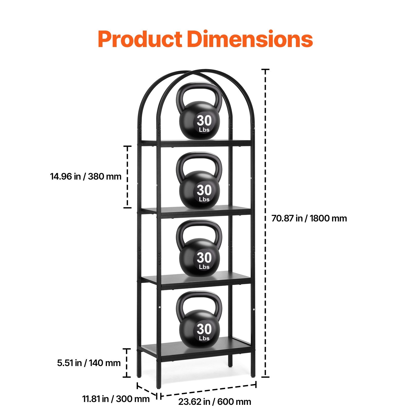 VEVOR Metal Bookshelf Rustic Bookshelf 4-Tier for Living room Bedroom & Office 