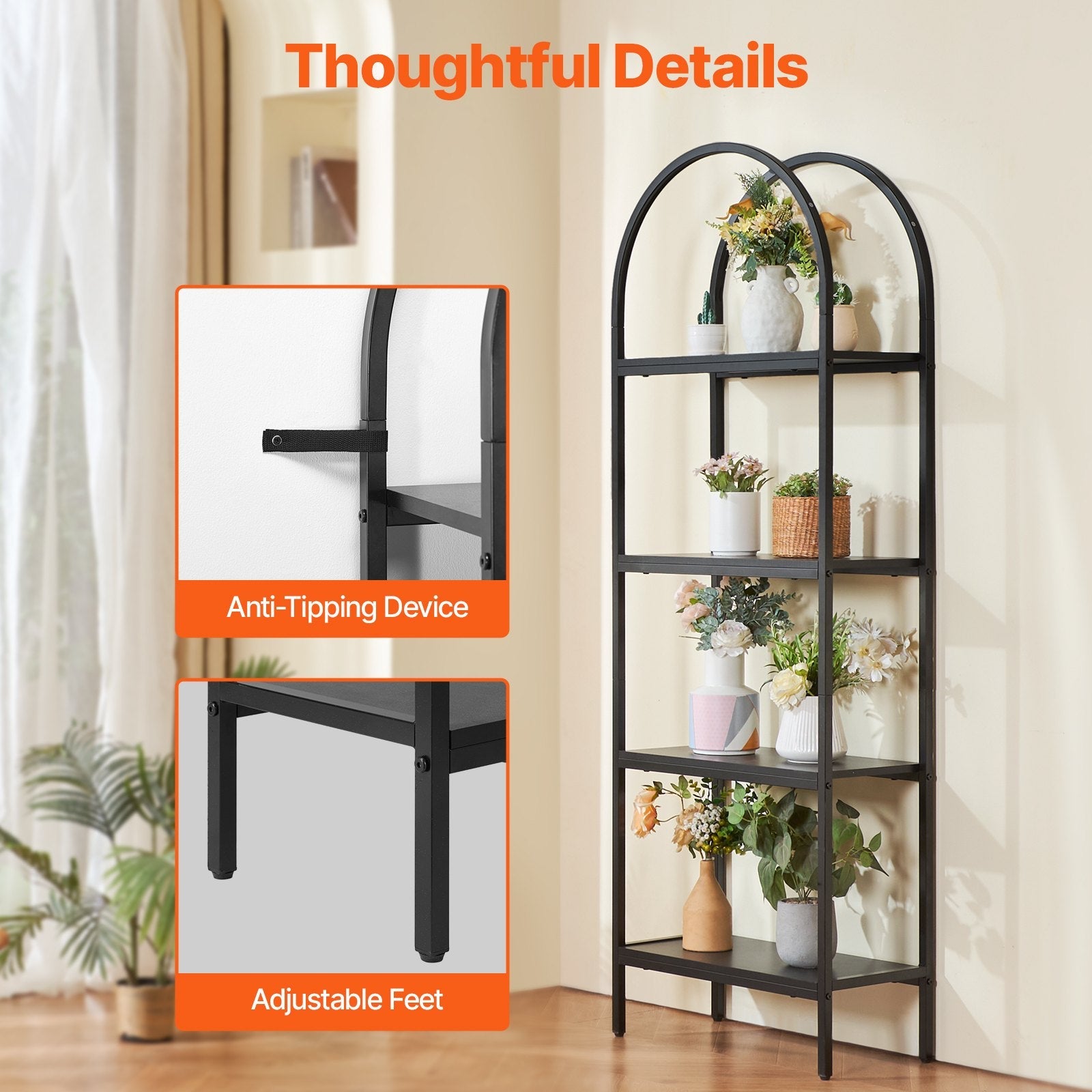 VEVOR Metal Bookshelf Rustic Bookshelf 4-Tier for Living room Bedroom & Office 