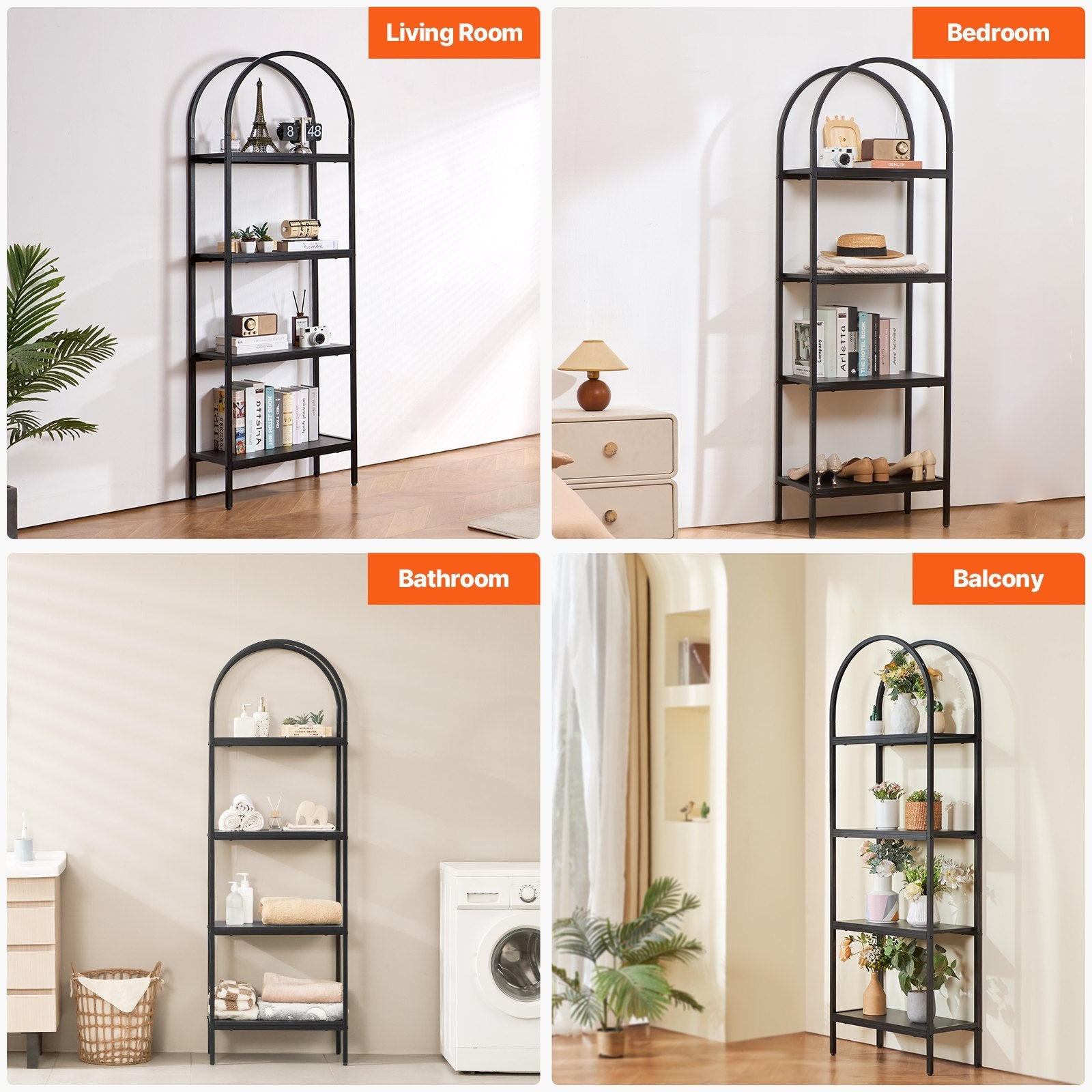 VEVOR Metal Bookshelf Rustic Bookshelf 4-Tier for Living room Bedroom & Office 