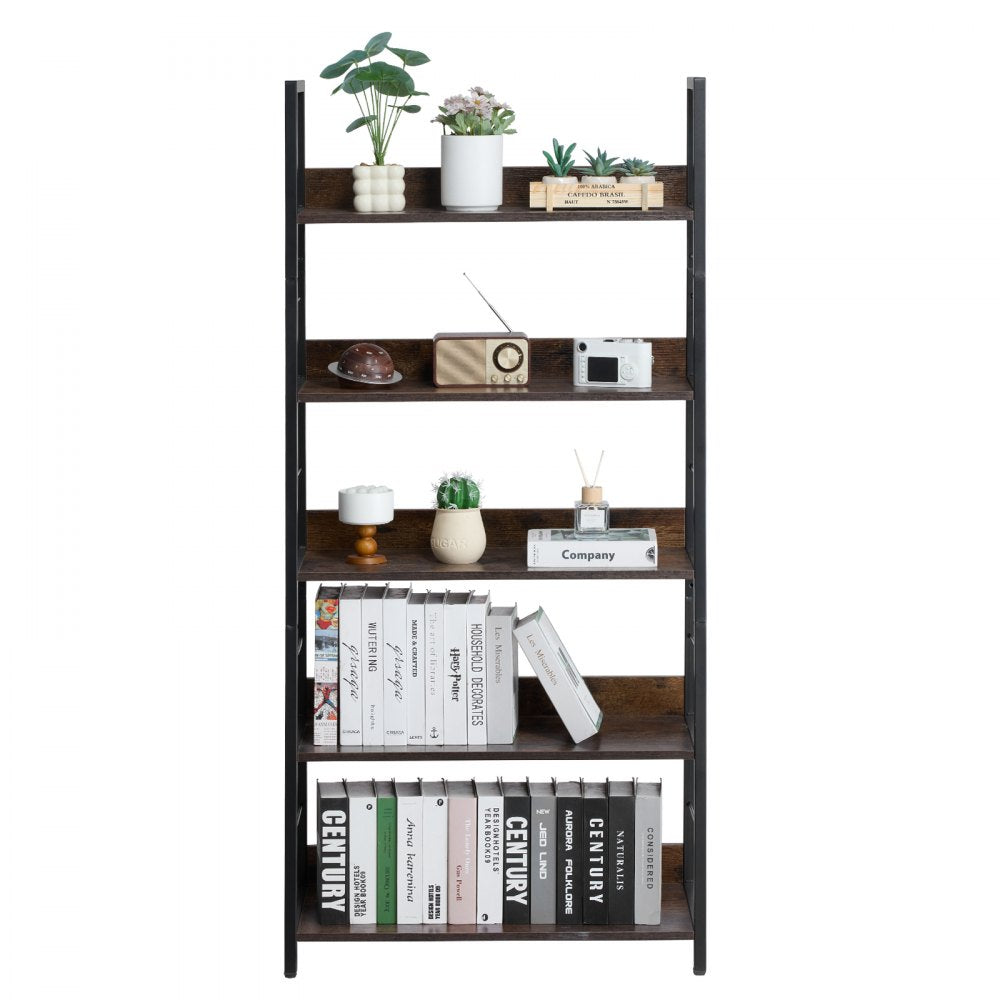 VEVOR Metal Bookshelf Rustic Bookcase 5-Tier for Living room Bedroom & Office 
