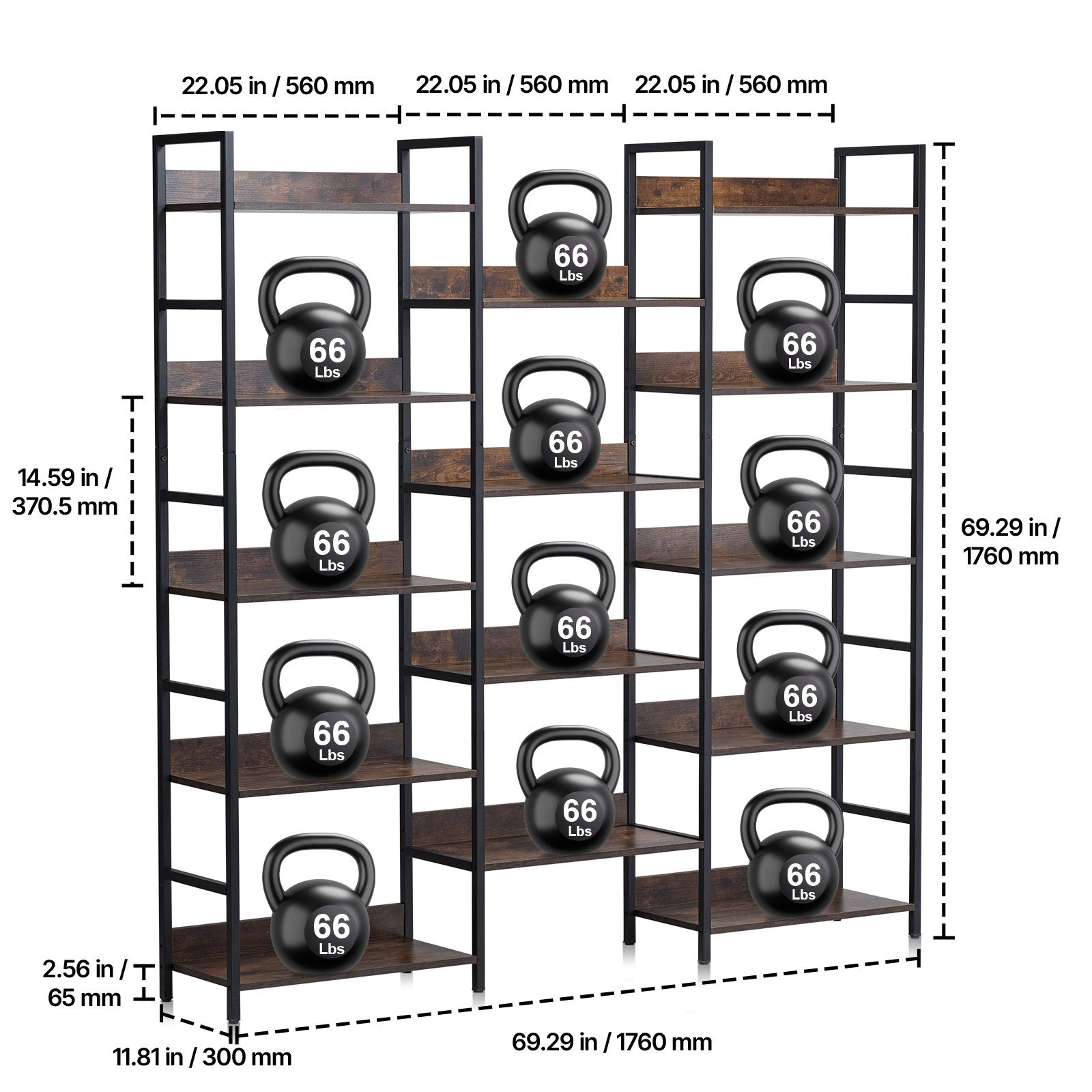 VEVOR Metal Bookshelf Rustic Bookshelf 14-Tier for Living room Bedroom & Office 