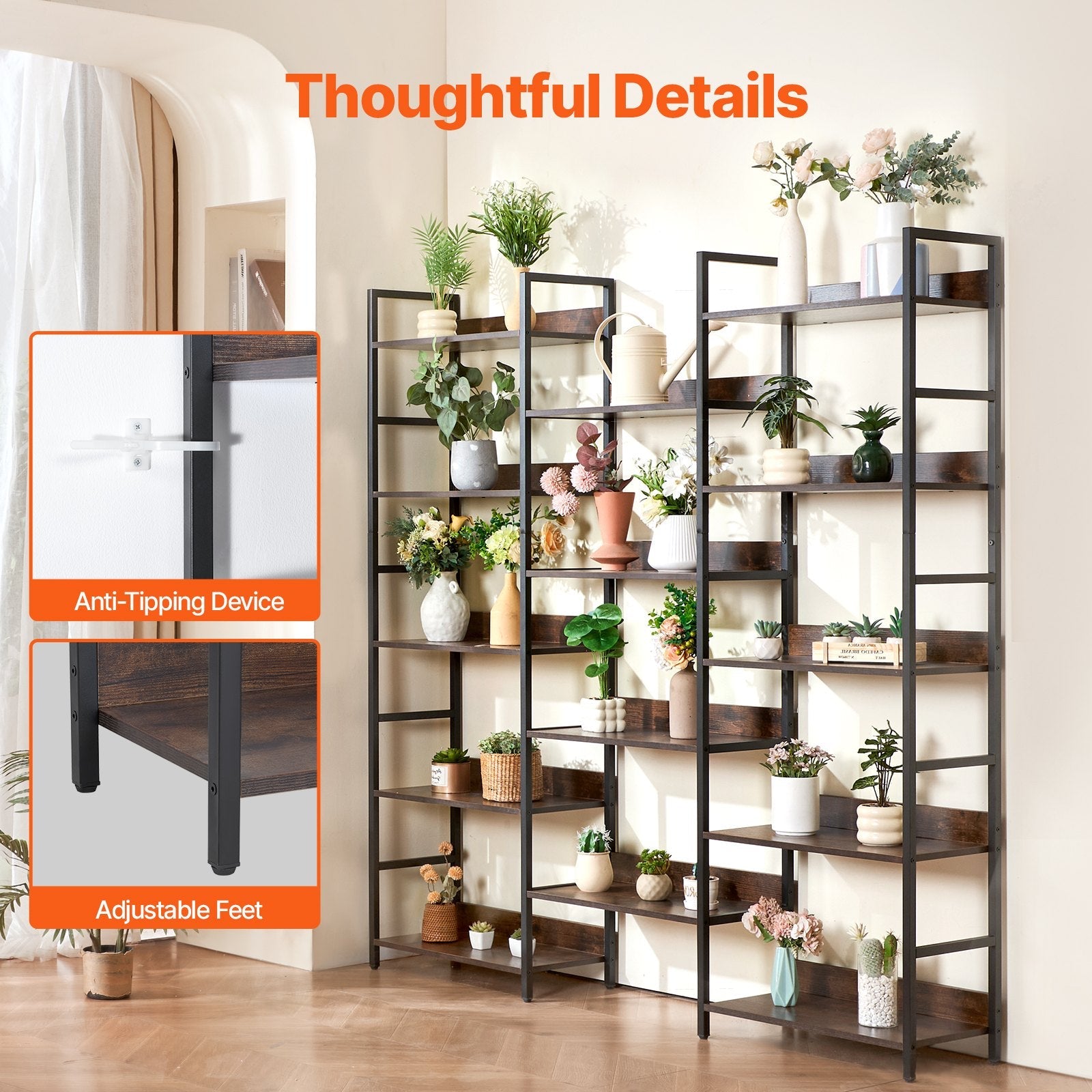 VEVOR Metal Bookshelf Rustic Bookshelf 14-Tier for Living room Bedroom & Office 