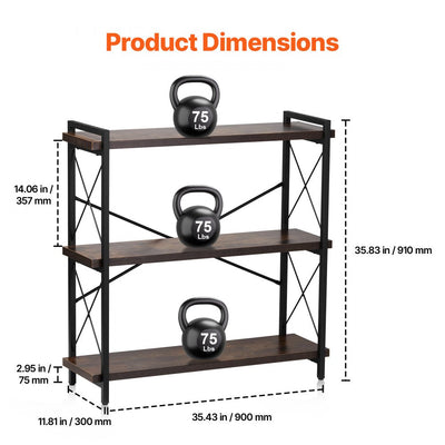 VEVOR Metal Bookshelf Rustic Bookshelf 3-Tier for Living room Bedroom & Office 