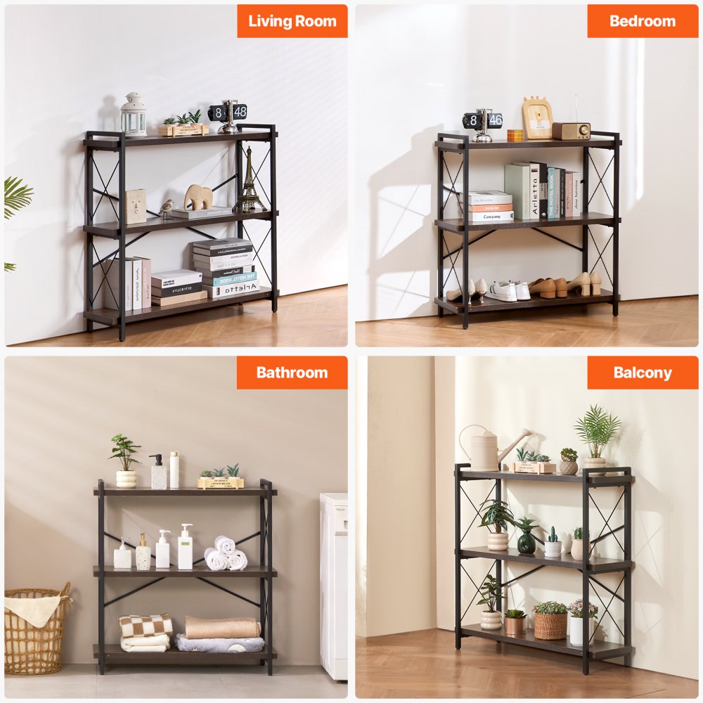 VEVOR Metal Bookshelf Rustic Bookshelf 3-Tier for Living room Bedroom & Office 