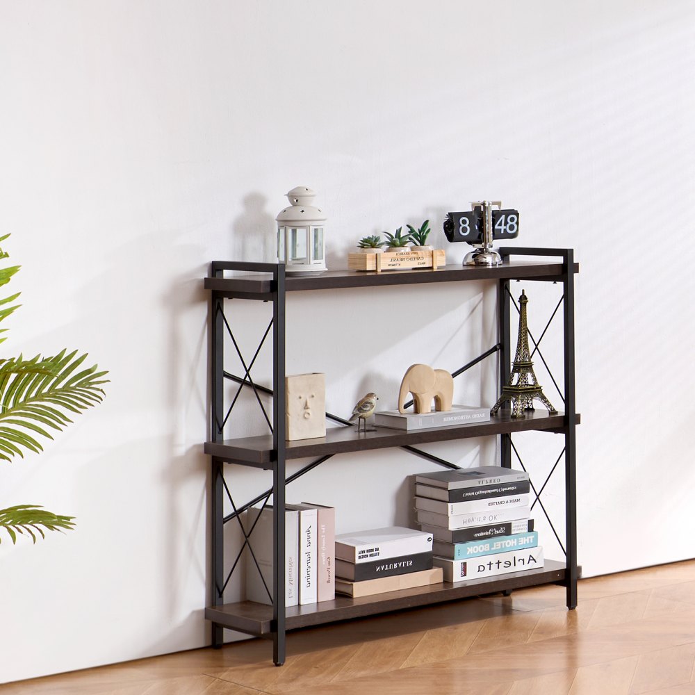 VEVOR Metal Bookshelf Rustic Bookshelf 3-Tier for Living room Bedroom & Office 