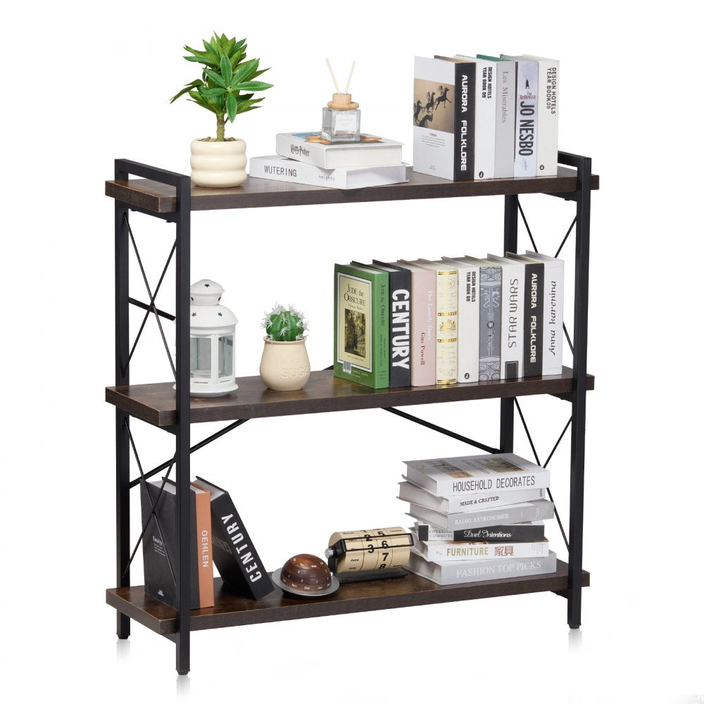 VEVOR Metal Bookshelf Rustic Bookshelf 3-Tier for Living room Bedroom & Office 