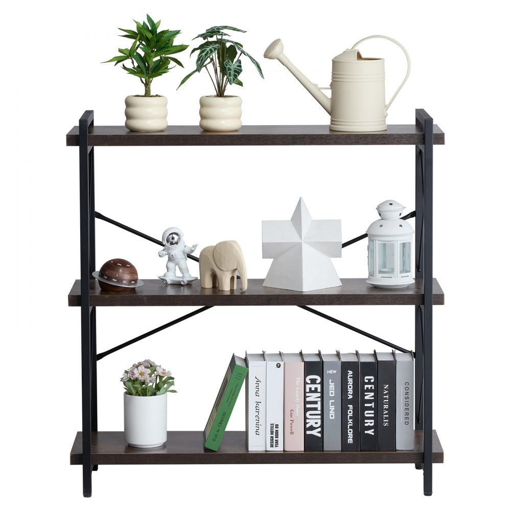 VEVOR Metal Bookshelf Rustic Bookshelf 3-Tier for Living room Bedroom & Office 