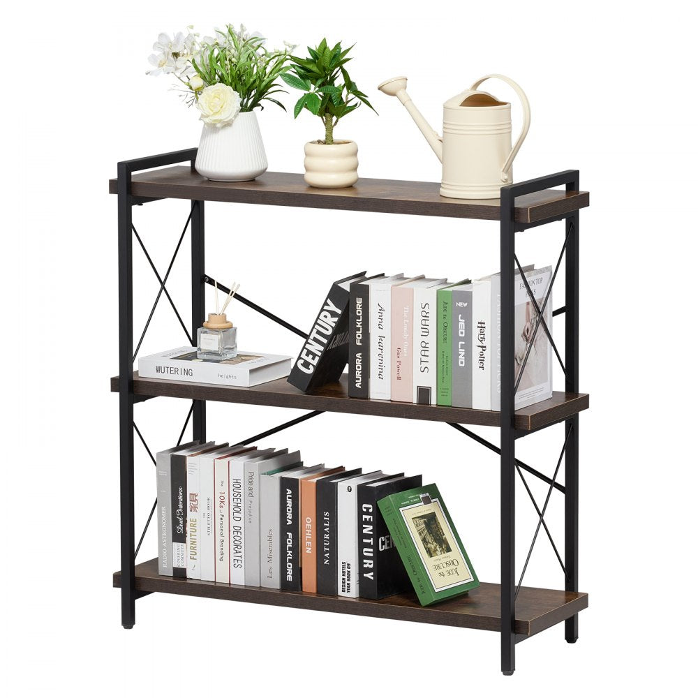 VEVOR Metal Bookshelf Rustic Bookshelf 3-Tier for Living room Bedroom & Office 