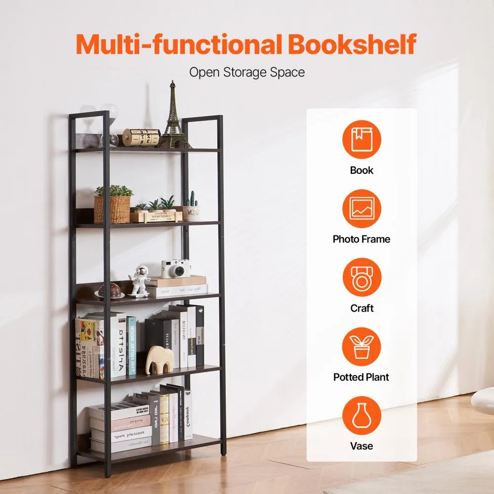 VEVOR Metal Bookshelf Open Bookshelf 5-Tier for Living room Bedroom & Office