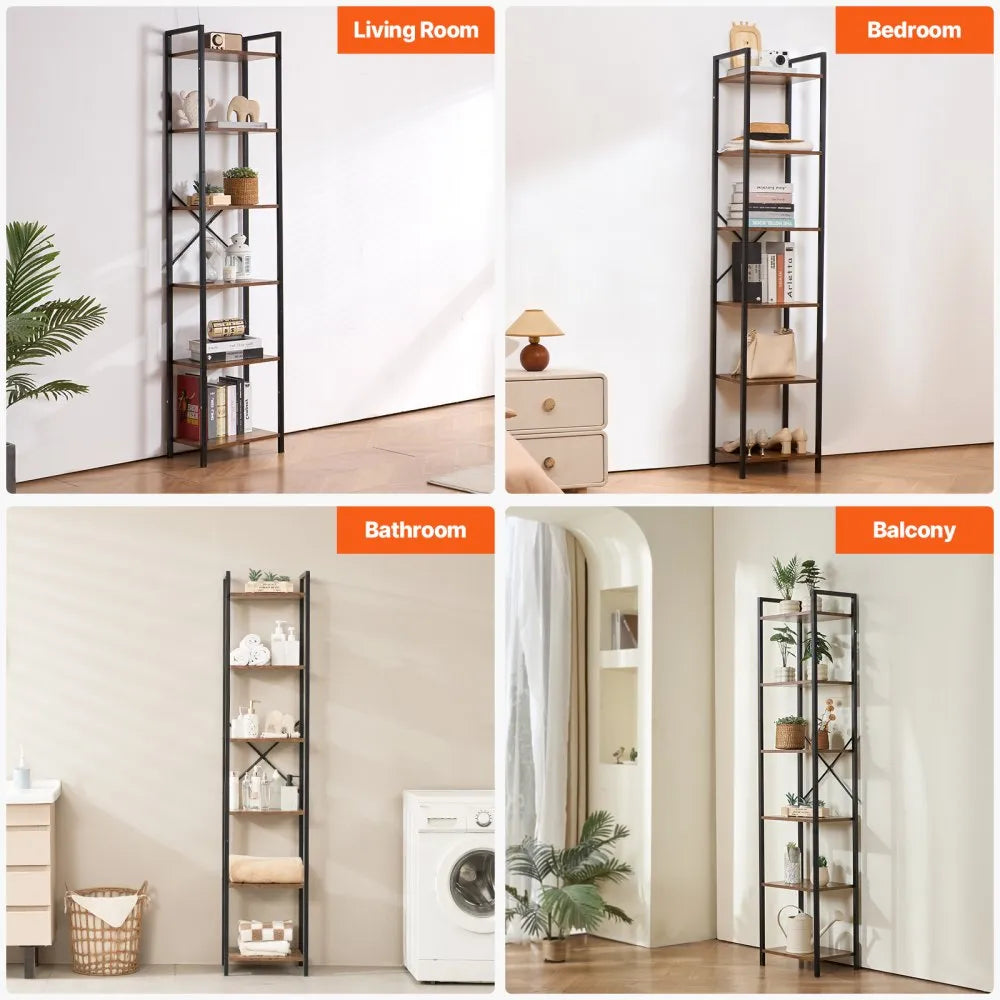 VEVOR Metal Bookshelf Rustic Bookshelf 6-Tier for Living room Bedroom & Office