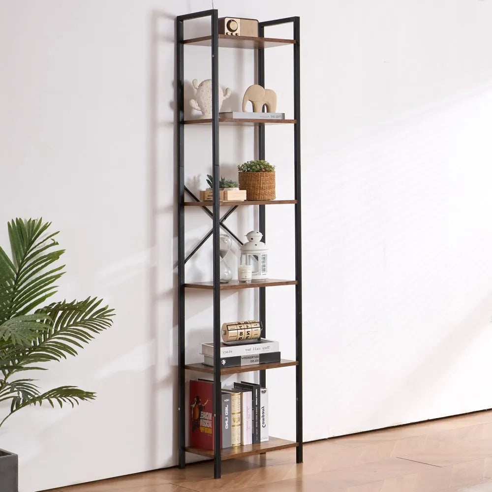 VEVOR Metal Bookshelf Rustic Bookshelf 6-Tier for Living room Bedroom & Office