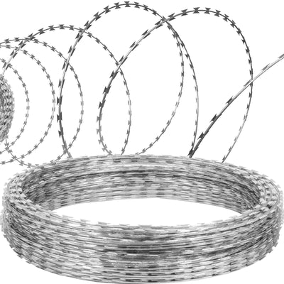 VEVOR Razor Wires, 147ft Razor Barbed Wire 3 Coils, 49 ft Per Roll Razor Wire Fencing Razor Fence, Razor Ribbon Barbed Wire Galvanized Steel Razor Wire Fence, Rolls Razor Useful Protection for Garden 