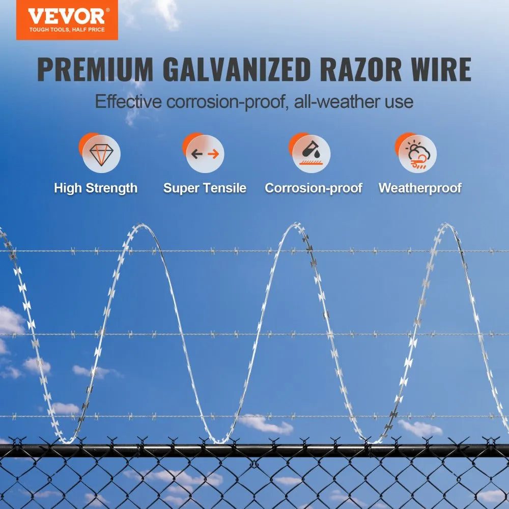 VEVOR Razor Wires, 98 ft Razor Barbed Wire, 2 Rolls Razor Wire Fencing Razor Fence, Razor Ribbon Barbed Wire Galvanized Razor Wire Fence, Rolls Razor for Garden