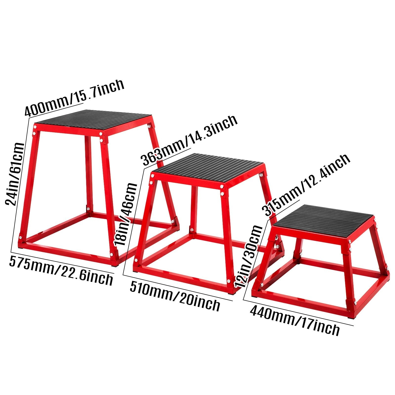 VEVOR Plyometric Platform Box Fitness Exercise Jump Box Step Plyometric Box Jump for Exercise Fit Training (12/18/24/Red) (12&18&24 inch) 