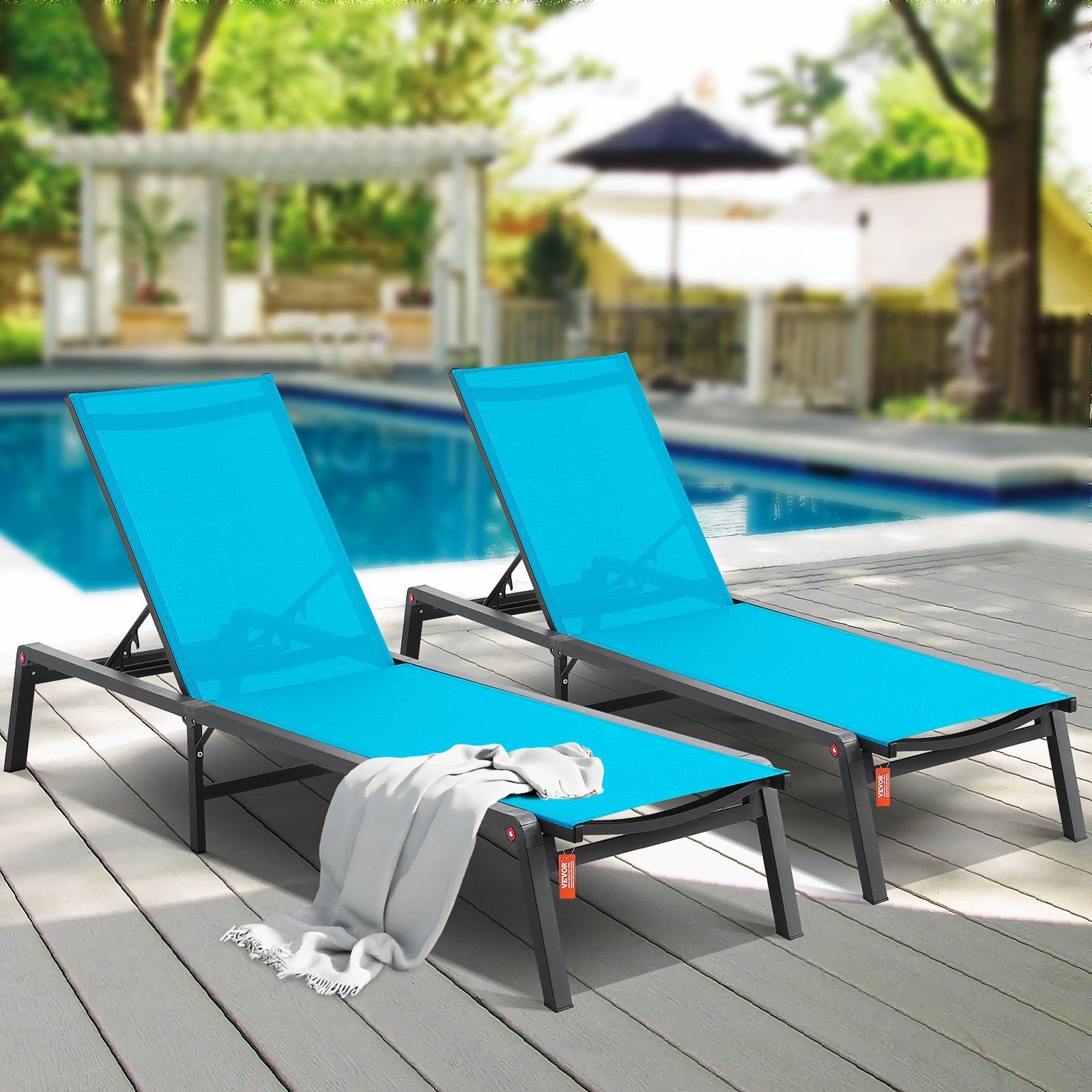 VEVOR Chaise Lounge Chair Outdoor Patio Lounge Chair Adjustable 5-Position 2 pcs 