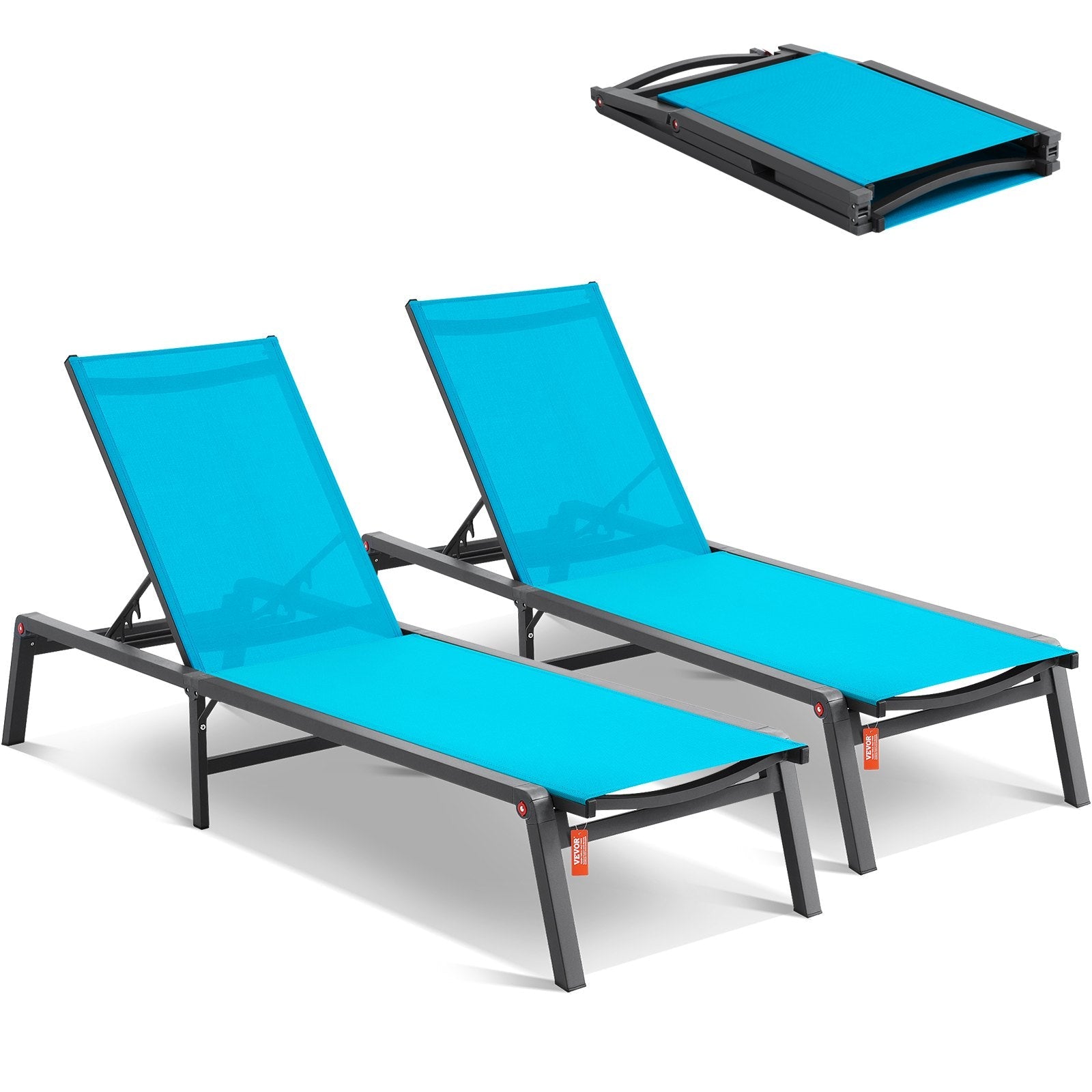 VEVOR Chaise Lounge Chair Outdoor Patio Lounge Chair Adjustable 5-Position 2 pcs 